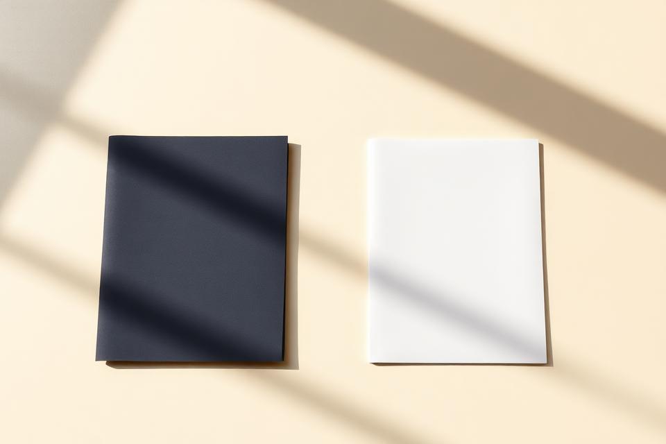 Two folded documents side by side on a table in soft light